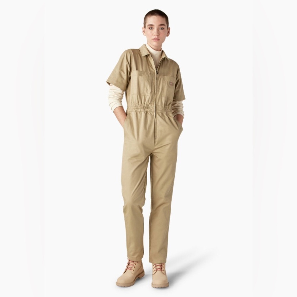 Dickies Women's Vale khaki tan Coveralls overalls jumpsuit size Large new